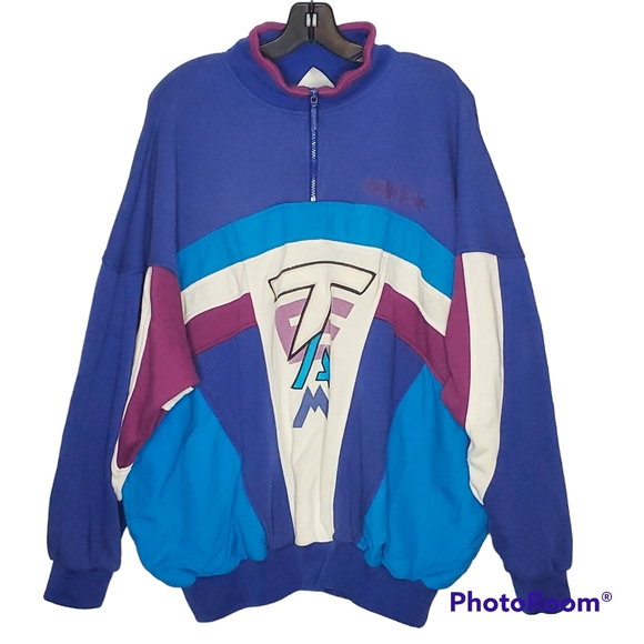 VINTAGE ADIDAS TEAM TREFOIL COLOR BLOCK SWEATER PULLOVER QUARTER
